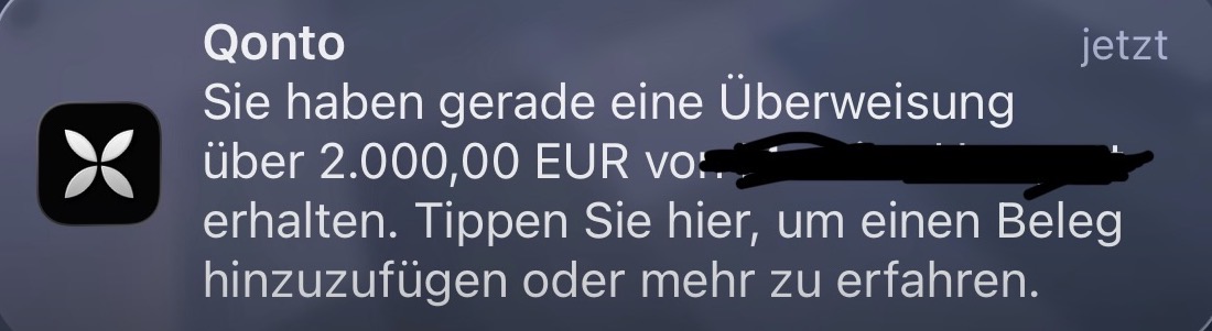 Qonto Überweisung 2.000 EUR