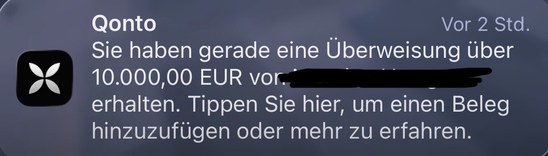 Qonto Überweisung 10.000 EUR