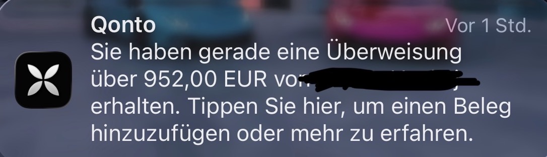 Qonto Überweisung 952 EUR